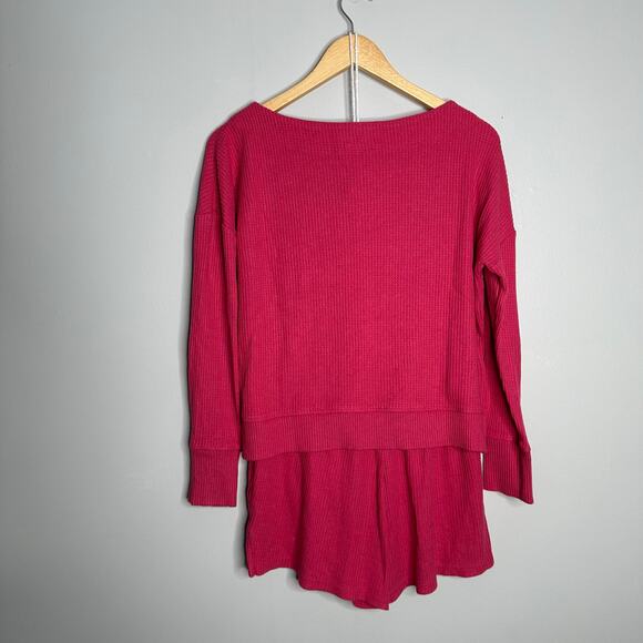Anthropologie Saturday‎ Sunday Women’s Pink Waffle Long Sleeve and Short Set XS - Picture 2 of 9